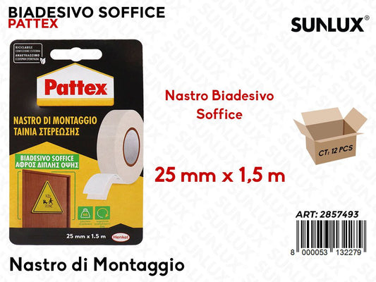 Pattex Nastro Soffice Biadesivo 25MM*1.5MT