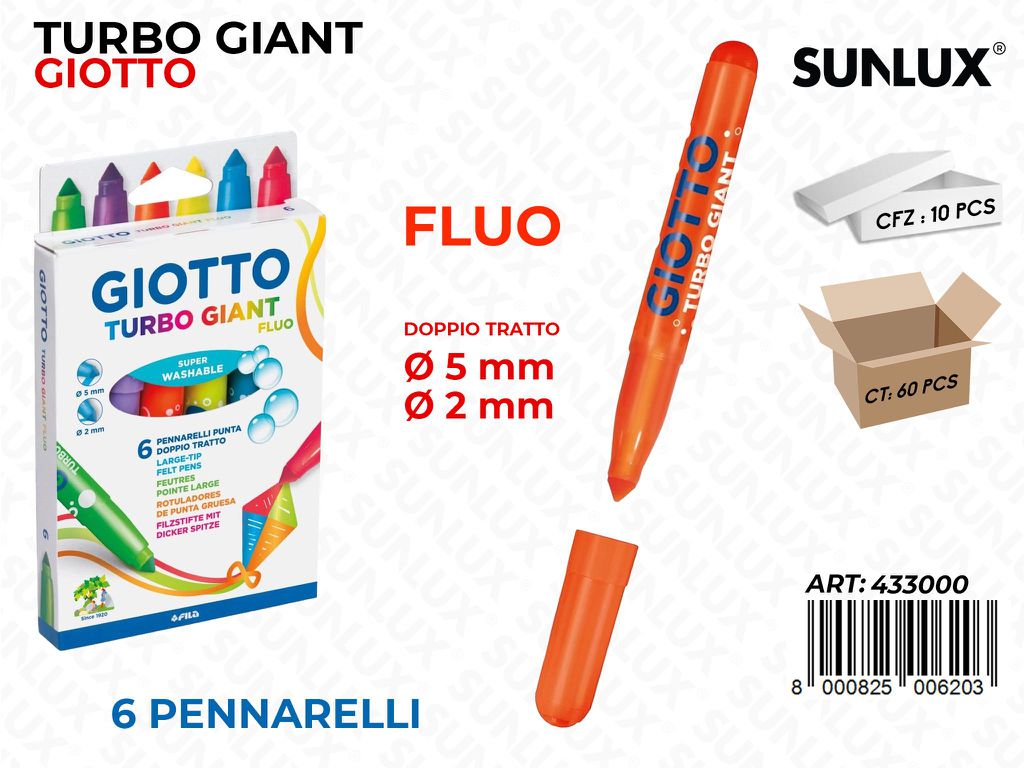 Ast. 6COL. Giotto Turbo Giant Fluo 2-5MM