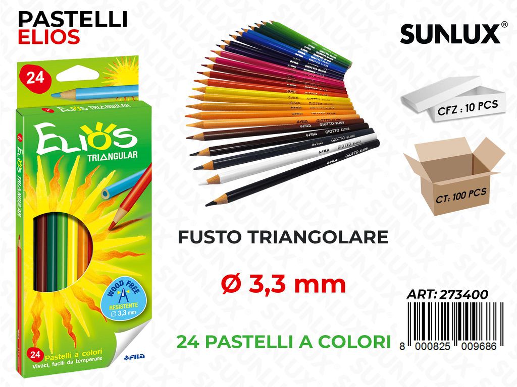 Ast. 24 Pastelli Elios Triangular 3.3MM