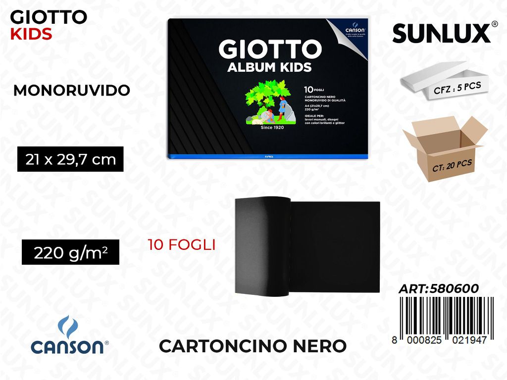 Giotto Album Nero Kids A4 10FF 220G / Pz da 5