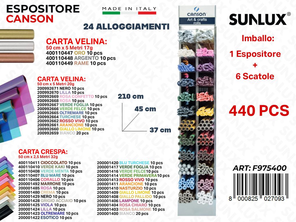 Esp. Canson Carta Velina-crespa 440PCS Ass.tot. 37*45*210CM