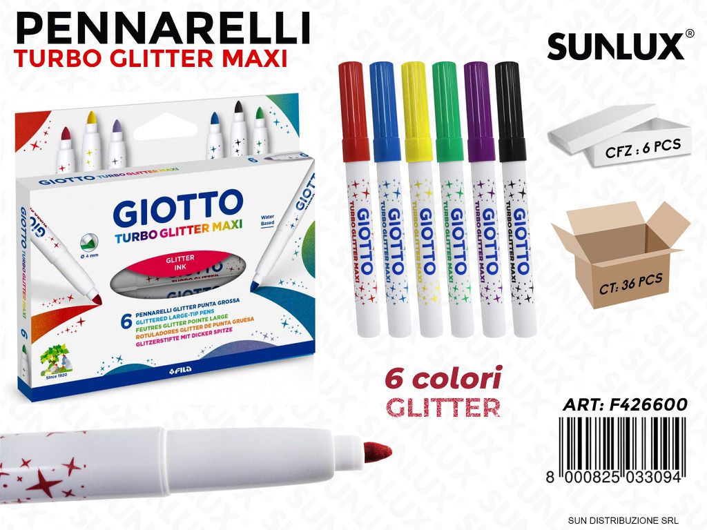Ast. 6 Pennarelli Turbo Glitter Maxi