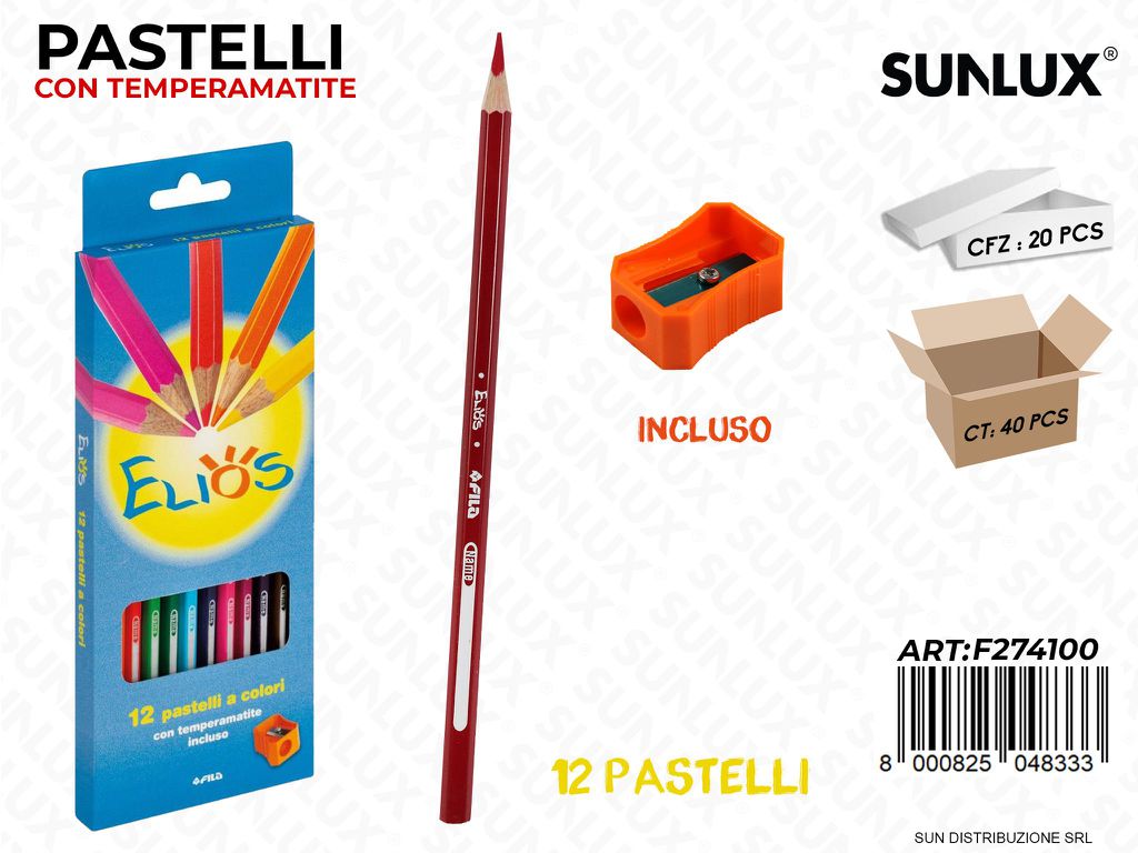 Ast. 12 Pastelli Elios c/ Temperamatite