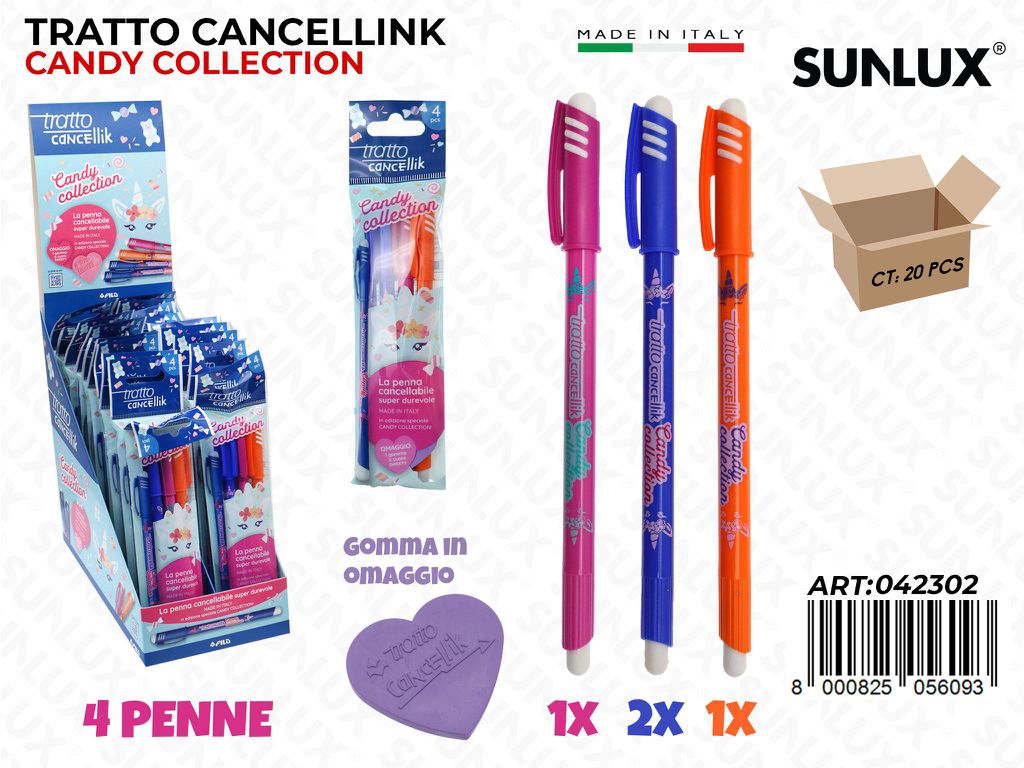 Esp. Tratto Cancellik Candy 4PENNE Ass. c/ Gomma