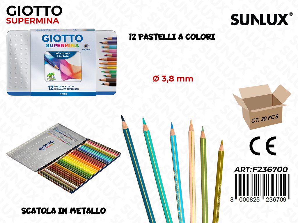 Metal Box Pastelli Giotto Supermina 12COL.