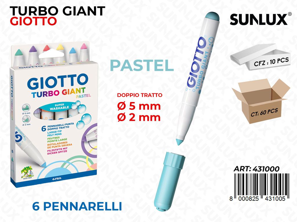 Ast. 6COL. Giotto Turbo Giant Pastel 2-5MM