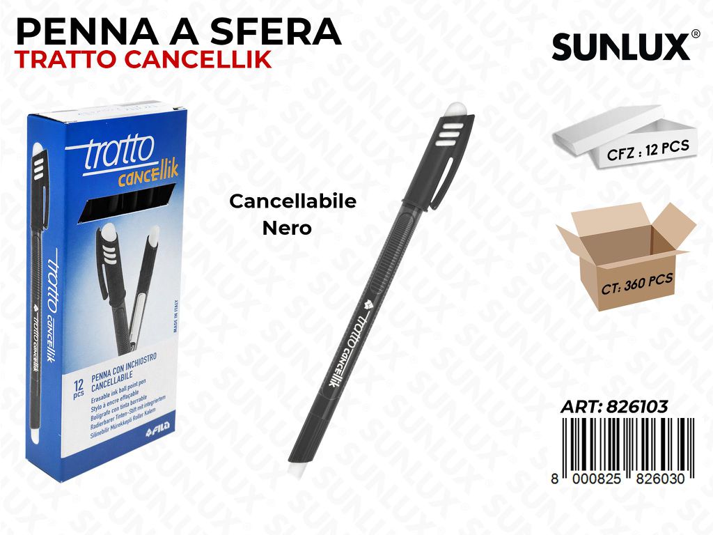 Penna Canc. Tratto Cancellik Nero / Pz da 12