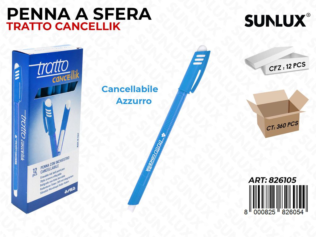 Penna Canc. Tratto Cancellik Azzurro / Pz da 12