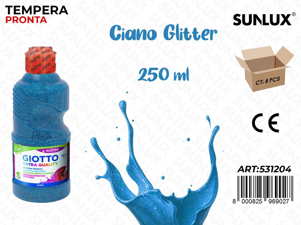 Fl 250ML Giotto Glitter Cyan/ Pz da 8
