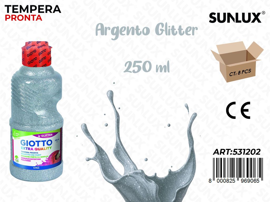 Fl 250ML Giotto Glitter Paint Argento/ Pz da 8