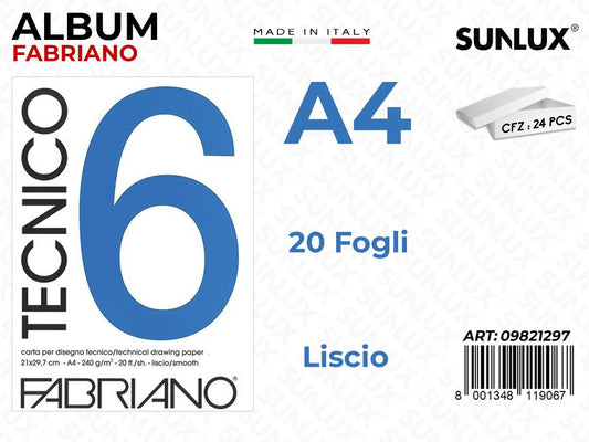 Album Fabriano Tecnico 6 Liscio F.to A4 20FF