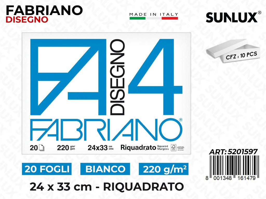 Fabriano Bianco Riquadr. 20FF 24*33CM 220GR