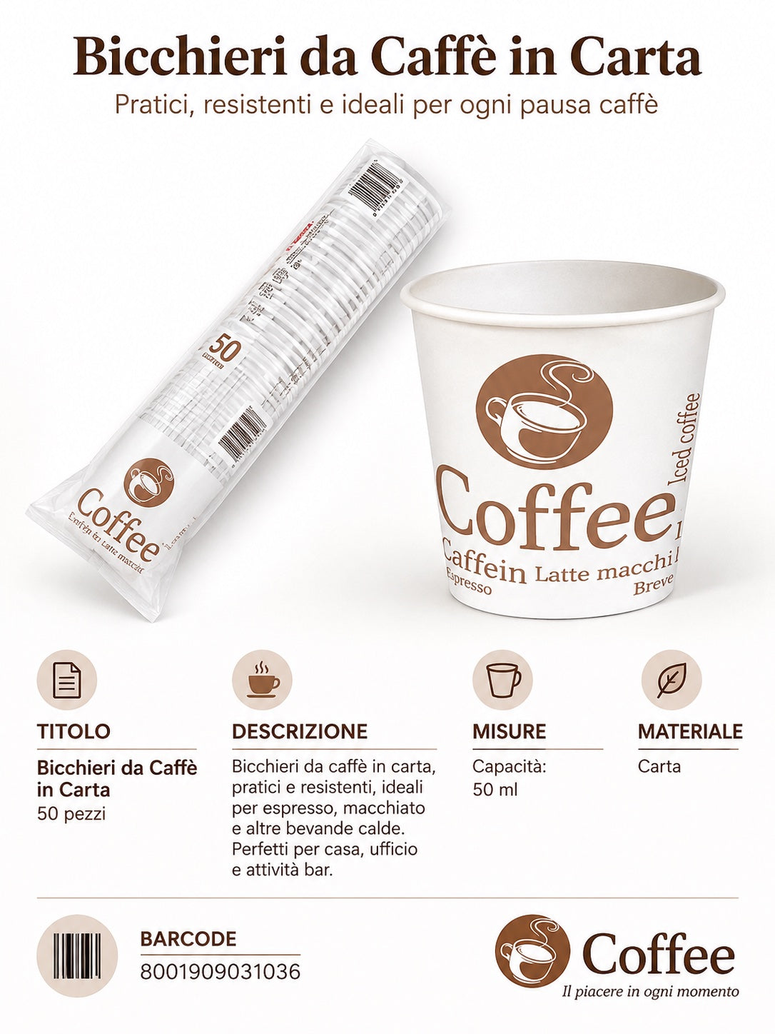 Prezzo Netto50Pz Bicchieri Carta 3Oz=88Ml Classic 30Cf