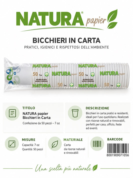 Prezzo Netto50Pz Bicchieri Natura Paper 7Oz=207Ml 25Cf