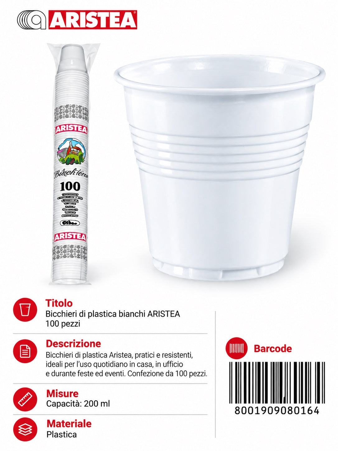 Prezzo Nettobicchieri 100 Bianco 080Cc 208016 Ct48