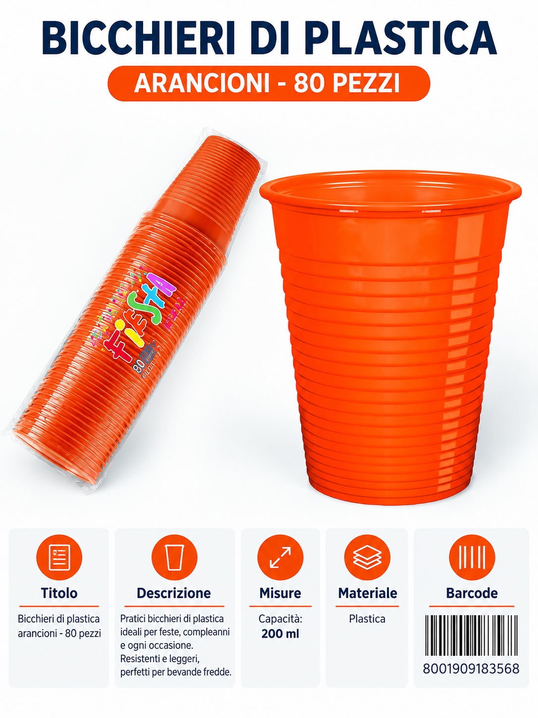 Prezzo Netto18356 Bicchieri 50 Arancio 200Cc 30Cf 218356