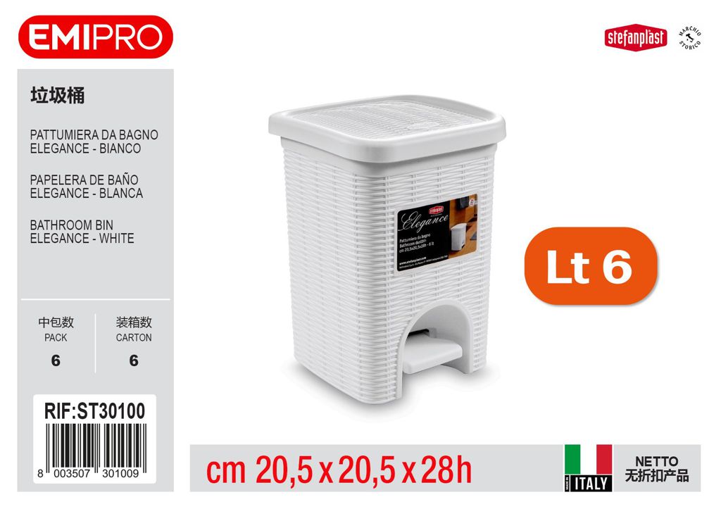 Pattumiera Da Bagno Elegance Bianca 6 lt