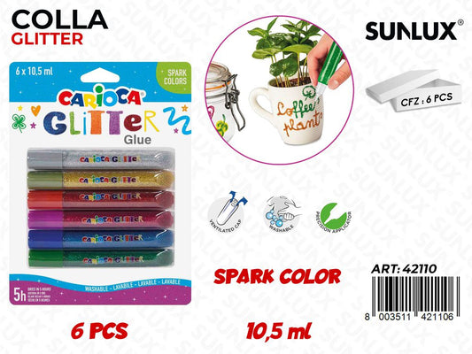 Carioca Colla Glue Spark Glitter 6PCS 10.5ML