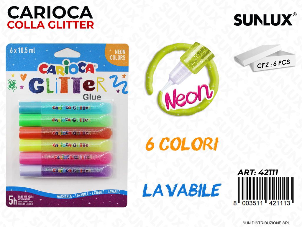 Carioca 6 col Colla Glitter Neon