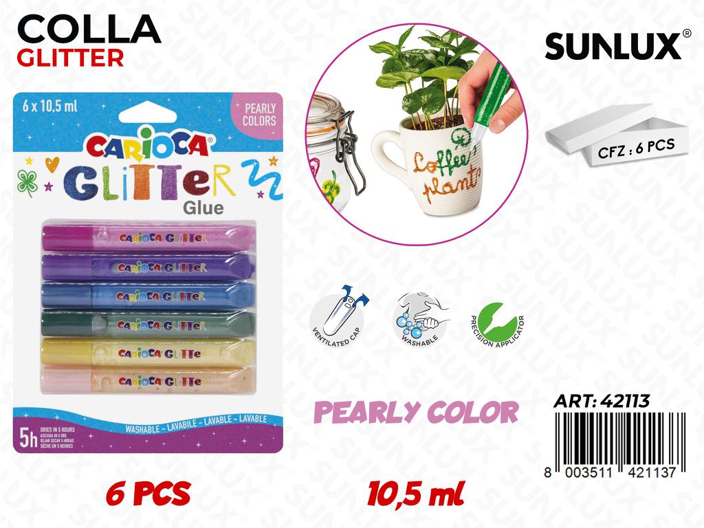 Carioca Colla Glue Pearly Glitter 6PCS 10.5ML