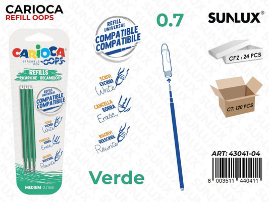 Carioca Oops Refill 0.7MM Verde 3PCS