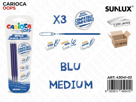 Carioca Oops Refill 0.7MM Blu 3PCS