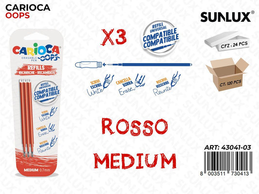 Carioca Oops Refill 0.7MM Rosso 3PCS