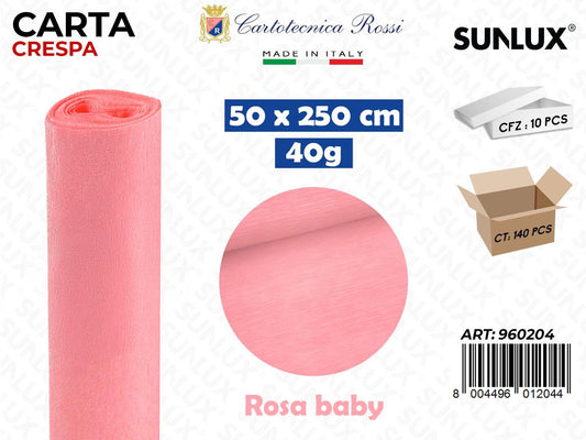 Carta Crespata 0204 40G 50*250CM Rosa Baby