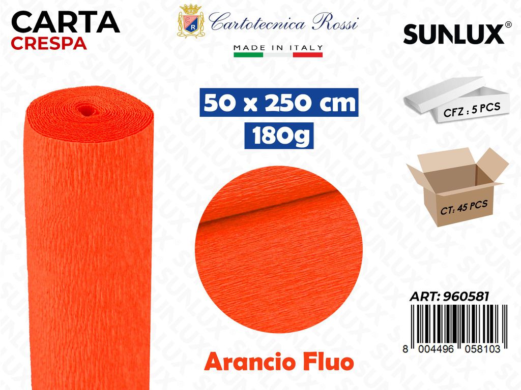 Carta Crespata 581 180G 50*250CM Arancio Fluo