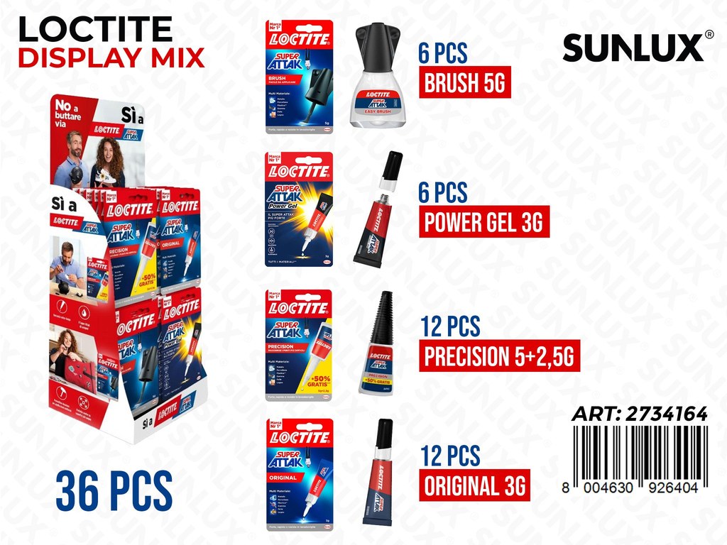 Esp. Loctite Attak Display Mix 36PCS Ass.