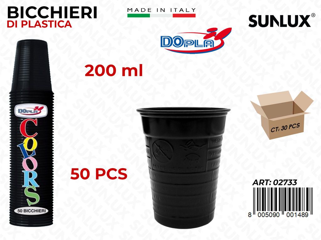 BICCHIERI PLAST. NERO 200ML 50PCS