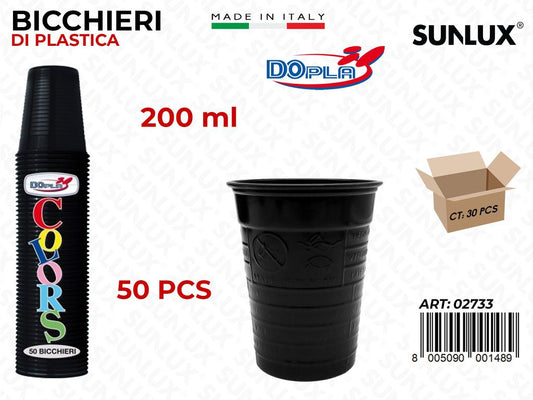 BICCHIERI PLAST. NERO 200ML 50PCS