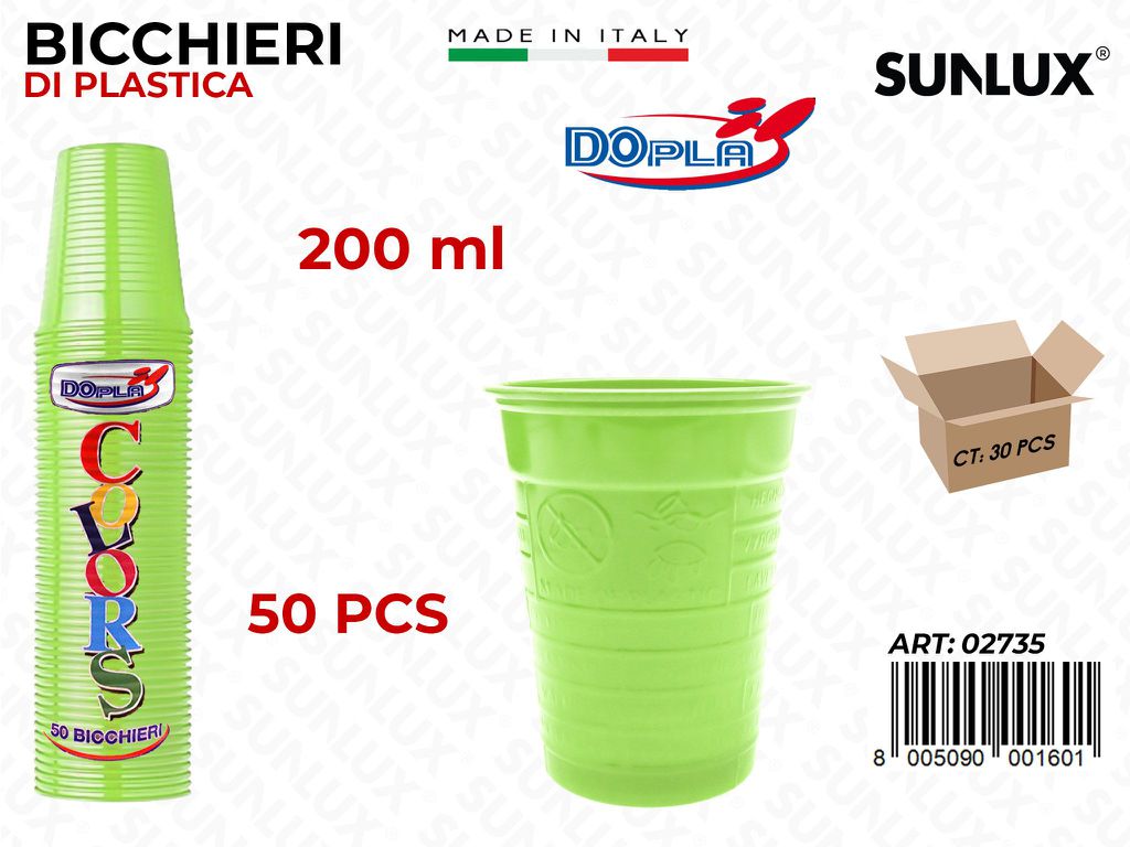 BICCHIERI PLAST. VERDE ACIDO 200ML 50PCS