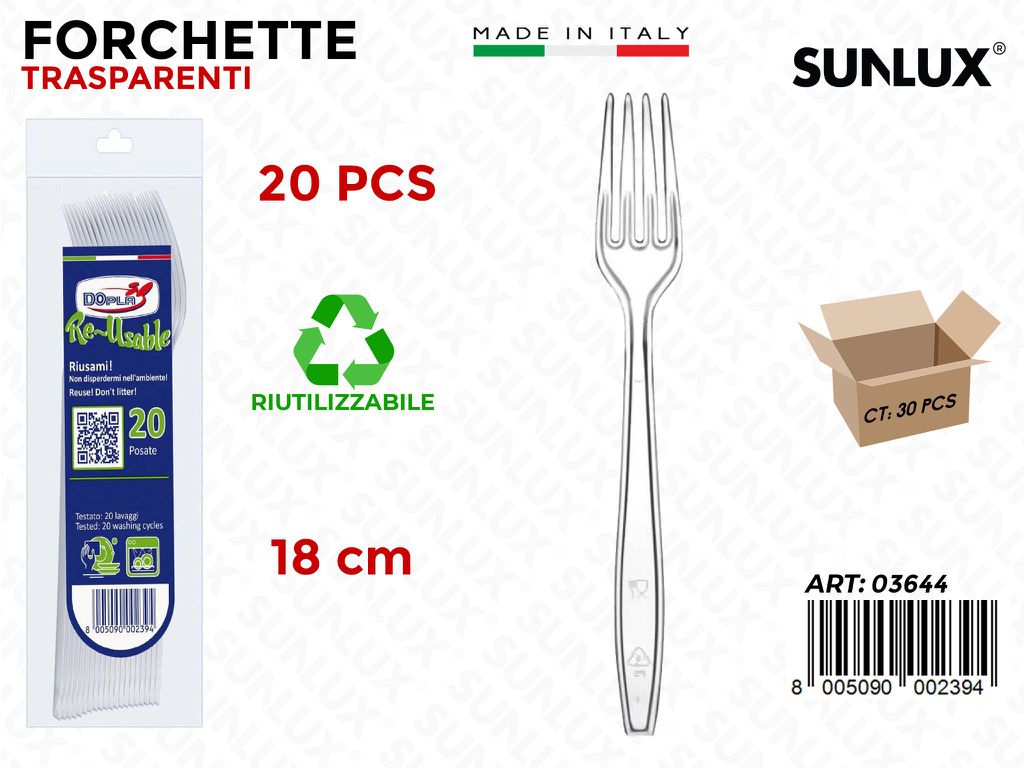 FORCHETTE PLAST. TRASP. 20PCS 18CM