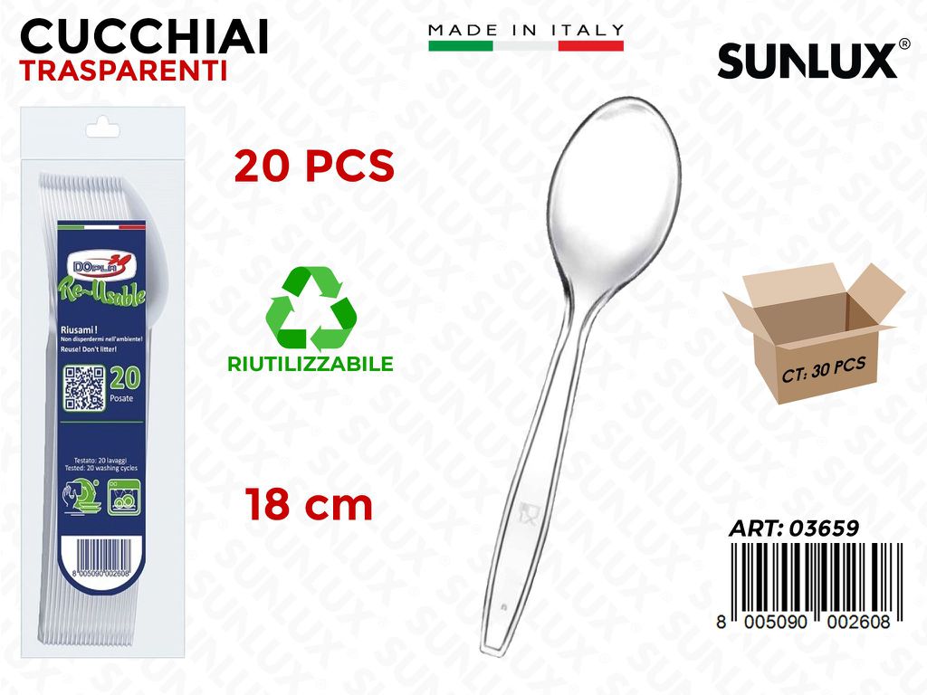 CUCCHIAI PLAST. TRASP. 20PCS 18CM