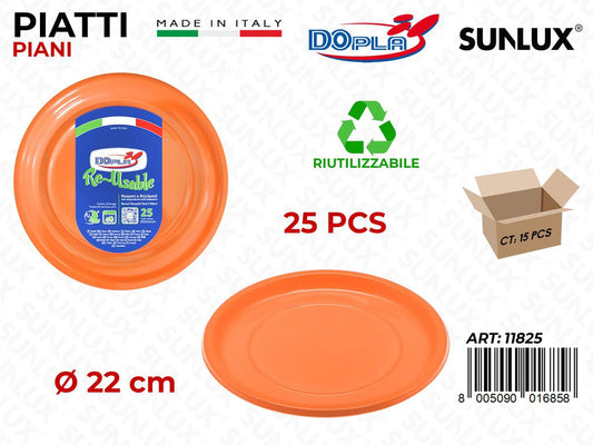 PIATTI PIANI PLAST. ARANCIONE 25PCS D.22CM