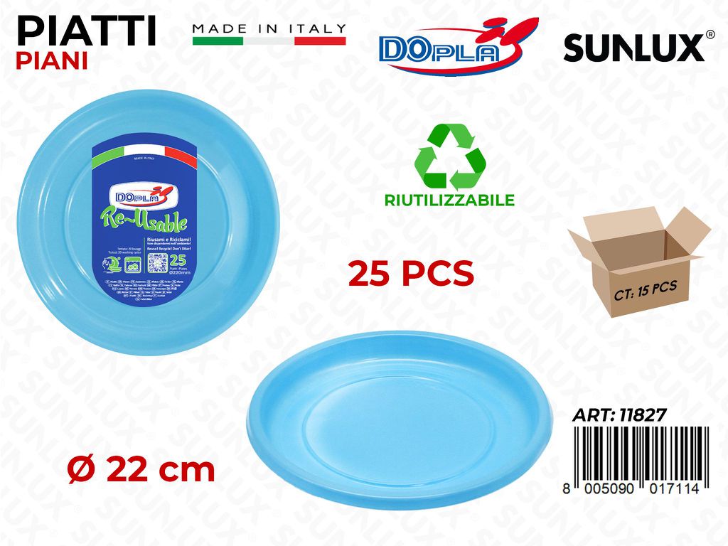 PIATTI PIANI PLAST. AZZURRO 25PCS D.22CM