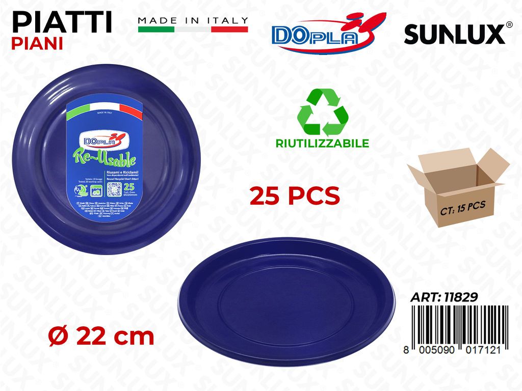 PIATTI PIANI PLAST. BLU 25PCS D.22CM