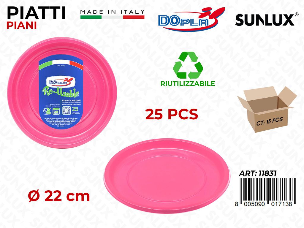 PIATTI PIANI PLAST. FUCSIA 25PCS D.22CM