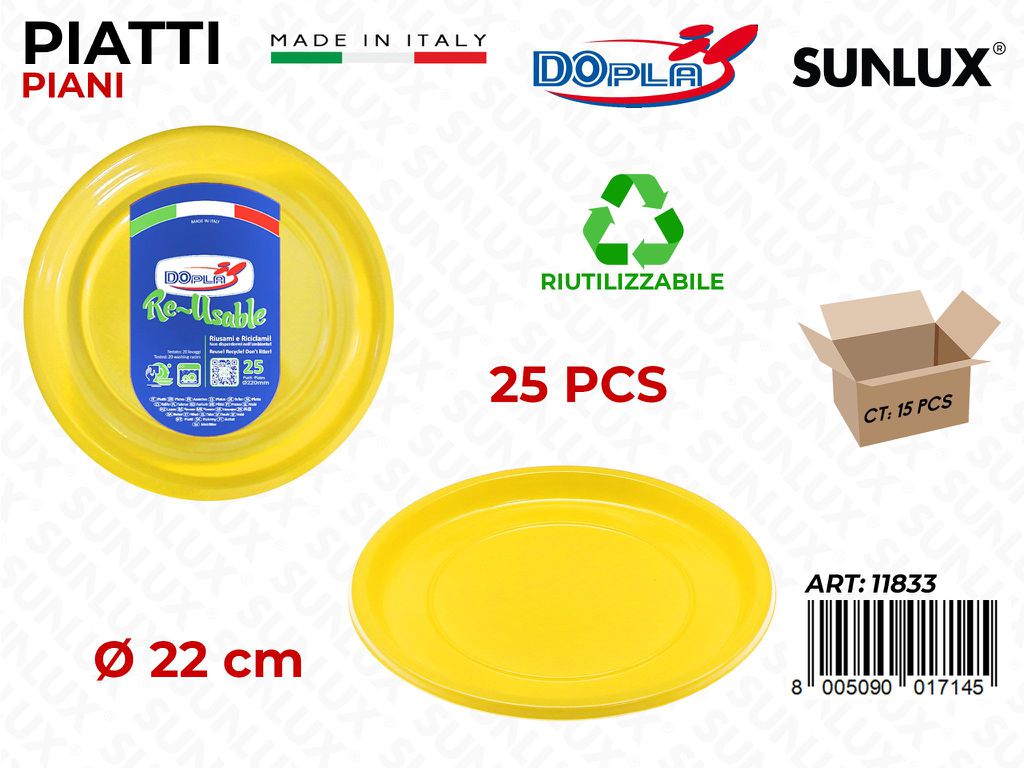 PIATTI PIANI PLAST. GIALLO 25PCS D.22CM