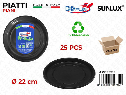 PIATTI PIANI PLAST. NERO 25PCS D.22CM