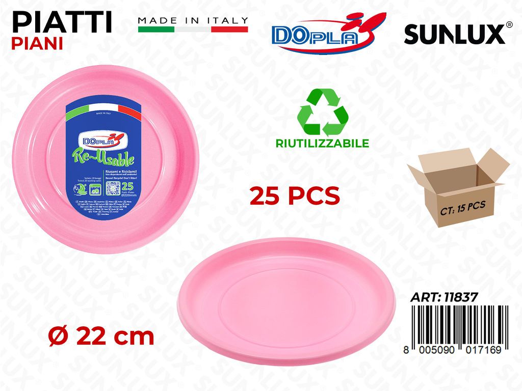 PIATTI PIANI PLAST. ROSA 25PCS D.22CM