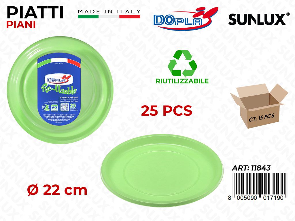 PIATTI PIANI PLAST. VE. ACIDO 25PCS D.22CM