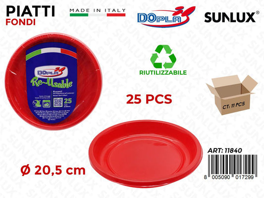 PIATTI FONDI ROSSO PLAST. 25PCS 20.5CM