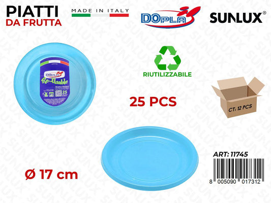 PIATTI DA FRUTTA PLAST. AZZURRO 25PCS D.17CM