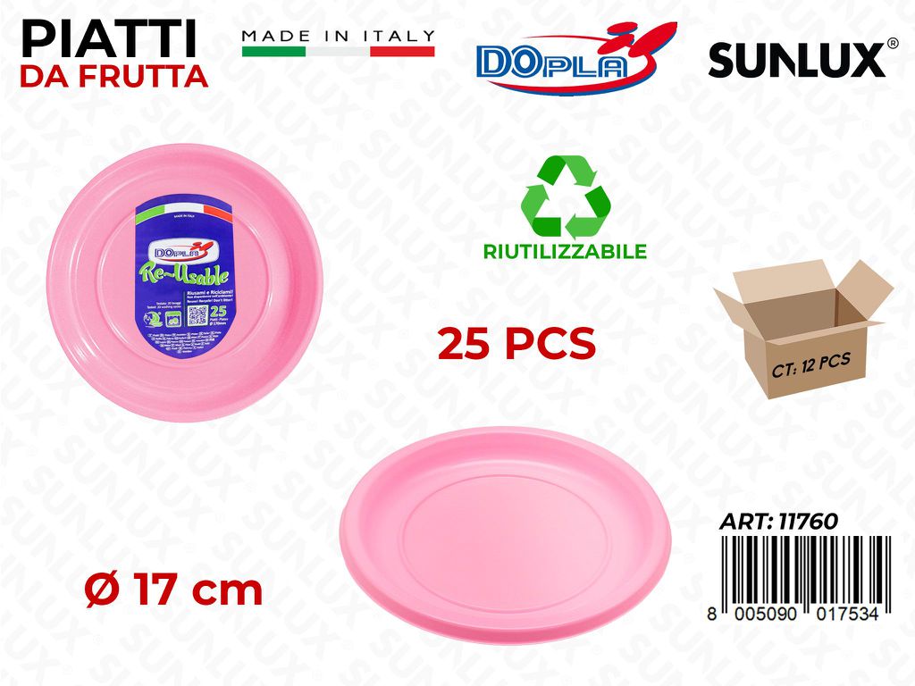 PIATTI DA FRUTTA PLAST. ROSA 25PCS D.17CM
