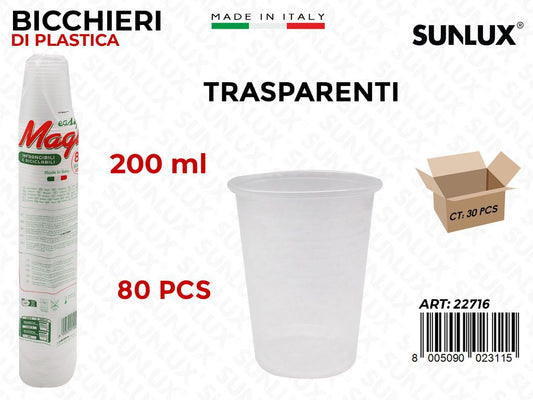 BICCHIERI IN PLAST. TRASP. 80PCS 200ML