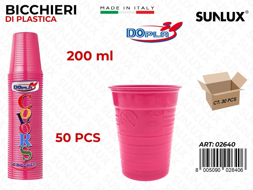 BICCHIERI PLAST. FUCSIA 200ML 50PCS
