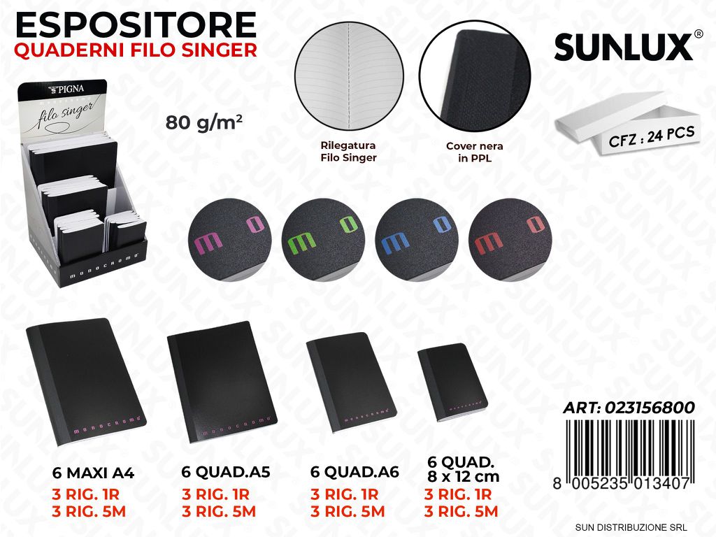 Esp. Monocromo Filo Singer Quaderni 24PCS Ass.