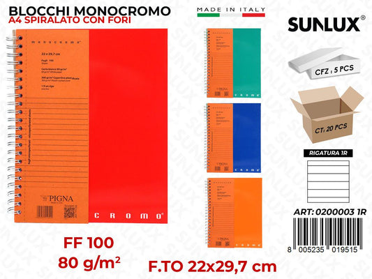 Blocchi Spir Monocromo c/Fori RIG.1R 100FF 80GR